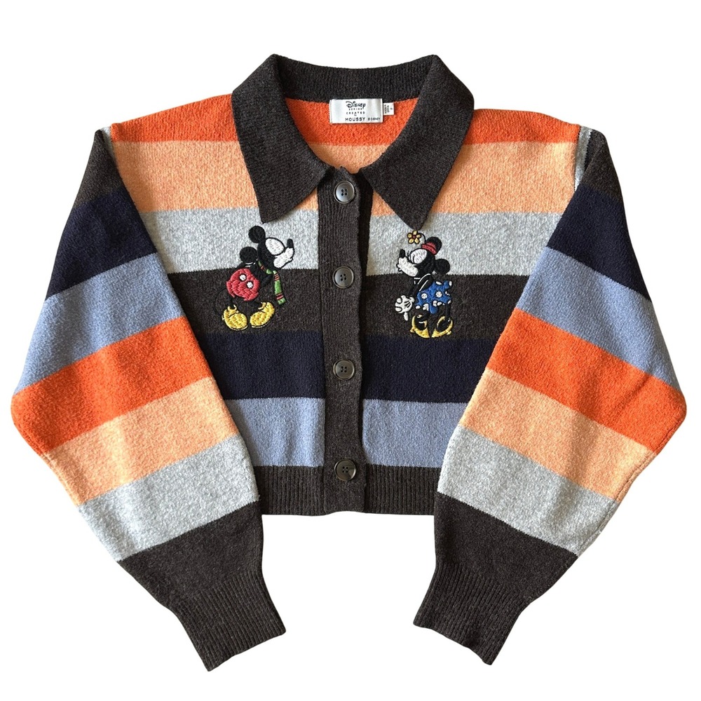 Moussy x Disney Series Mickey Minnie Striped Cropped Cardigan Sweater OS